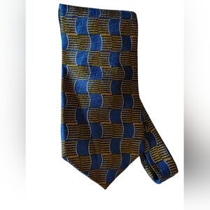 Louis Roth Elegant Blue and Gold Men's Tie Made In Italy Hand Sewn